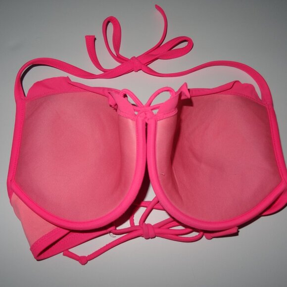 Victoria's Secret Hot Pink Bombshell Bikini Top Size 34DD Ruffle Halter - Picture 5 of 7